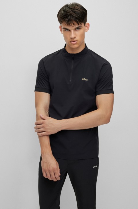 Slim-fit μπλουζάκι πόλο σε άνετο ελαστικό υλικό μαύρο Hugo Boss