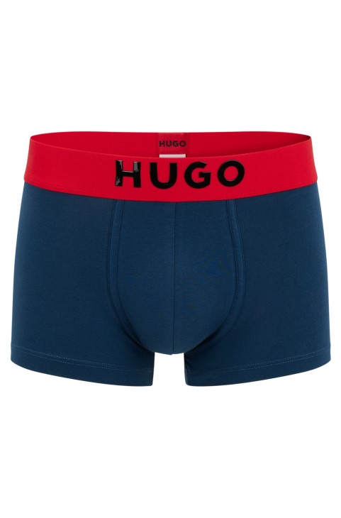 κανονικά φουσκωτά μπαούλα από ελαστικό βαμβάκι με λογότυπο σιλικόνης Hugo Boss σκούρο μπλε