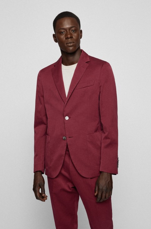 Σκούρο κόκκινο Slim-fit μπουφάν από βαμβάκι και λινό Hugo Boss