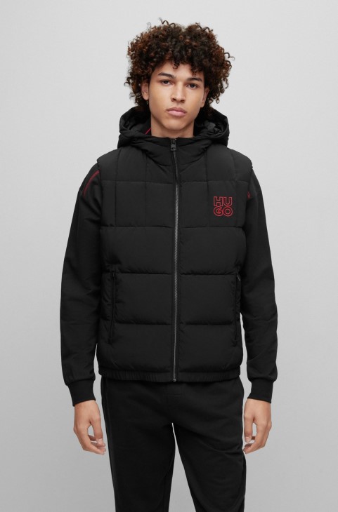 Αδιάβροχο γιλέκο λεπτής εφαρμογής με στοιβαγμένο λογότυπο Hugo Boss μαύρο