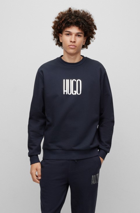 σκούρο μπλε φούτερ Hugo Boss από βαμβακερό ύφασμα με λεπτομέρεια λογότυπου