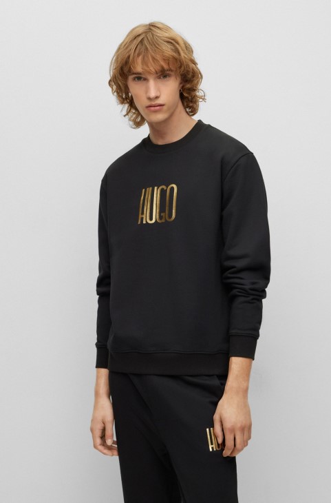 φούτερ Hugo Boss μαύρο βαμβακερό φούτερ με λεπτομέρεια λογότυπου