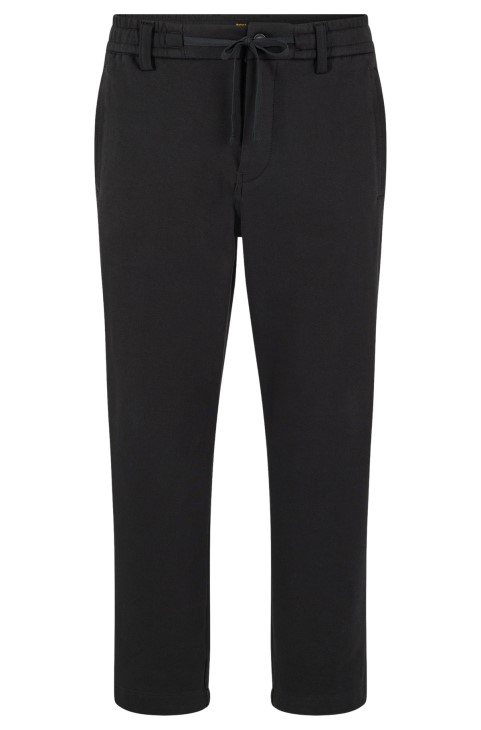 μαύρο παντελόνι Hugo Boss με κωνική εφαρμογή σε δίχρωμο βαμβακερό ζέρσεϊ
