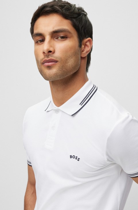 Βαμβακερό μπλουζάκι πόλο σε Slim-fit με κυρτό λογότυπο λευκό Hugo Boss
