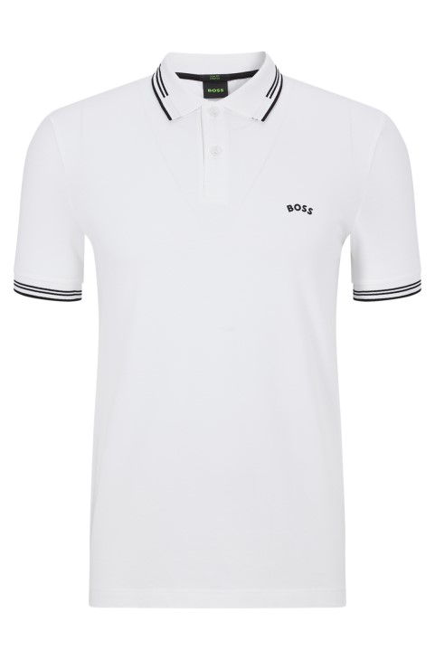 Βαμβακερό μπλουζάκι πόλο σε Slim-fit με κυρτό λογότυπο λευκό Hugo Boss
