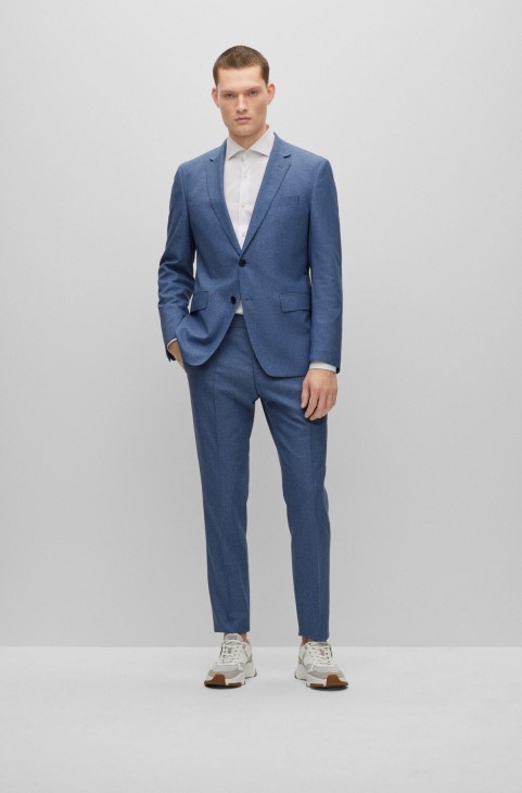 μπλε κοστούμι Hugo Boss με λεπτή εφαρμογή από ελαστικό ύφασμα με μικρο-μοτίβο