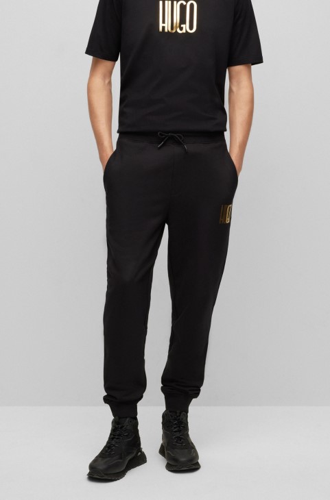 Παντελόνι από βαμβακερή φόρμα με λεπτομέρεια λογότυπου Hugo Boss μαύρο