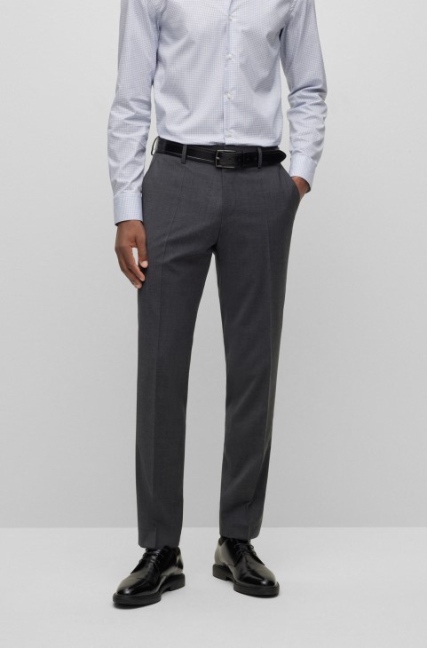 Σκούρο γκρι παντελόνι Hugo Boss Slim-fit σε συνδυασμό παρθένου μαλλί