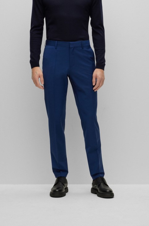 παντελόνι Hugo Boss σκούρο μπλε Slim-fit σε συνδυασμό παρθένου μαλλί