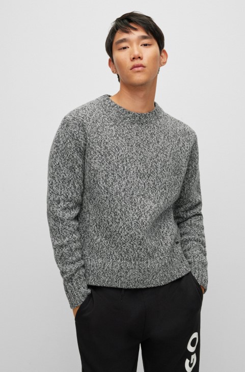 μαύρο πουλόβερ μεγάλου μεγέθους Hugo Boss σε συνδυασμό μαλλί Mouliné