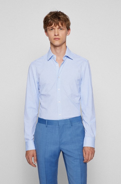 μπλε Slim-fit μπλουζάκι Hugo Boss σε ριγέ φανέλα Performance-stretch