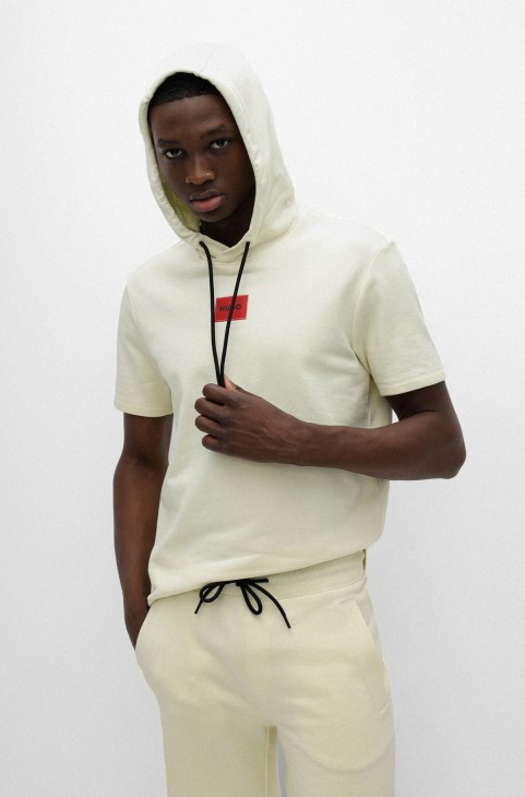 κοντομάνικο βαμβακερό φούτερ με κόκκινη ετικέτα λογότυπου ανοιχτό κίτρινο Hugo Boss