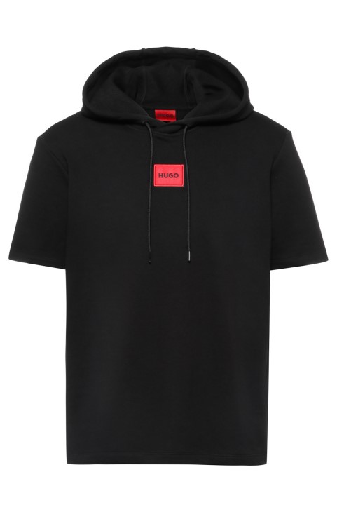 κοντομάνικο βαμβακερό φούτερ με κόκκινο λογότυπο ετικέτα Hugo Boss μαύρο
