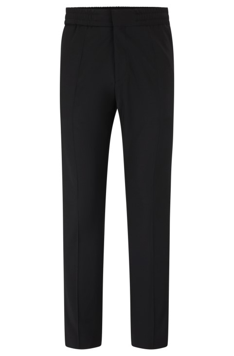 Μαύρο παντελόνι Hugo Boss με εξαιρετικά λεπτή εφαρμογή σε συνδυασμό μαλλί με σούπερ ευκαμψία
