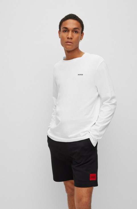 μακρυμάνικο μπλουζάκι Hugo Boss σε βαμβακερό ζέρσεϊ με στάμπα λογότυπου σε λευκό