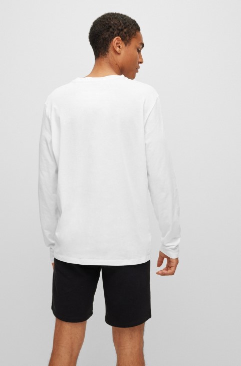 μακρυμάνικο μπλουζάκι Hugo Boss σε βαμβακερό ζέρσεϊ με στάμπα λογότυπου σε λευκό
