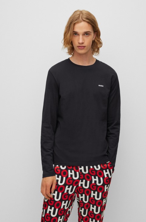 μαύρο μακρυμάνικο μπλουζάκι σε βαμβακερό ζέρσεϊ με λογότυπο Hugo Boss