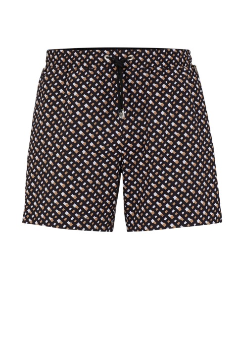 μαύρο σορτς μαγιό Hugo Boss από ανακυκλωμένο υλικό με στάμπα μονόγραμμα