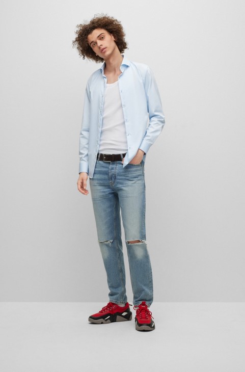 Slim-fit πουκάμισο από βαμβακερό σιδερένιο Twill γαλάζιο Hugo Boss
