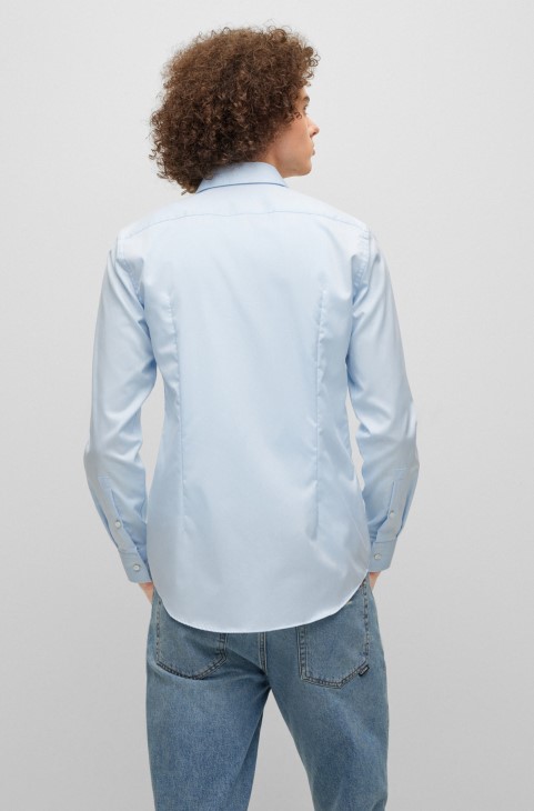 Slim-fit πουκάμισο από βαμβακερό σιδερένιο Twill γαλάζιο Hugo Boss
