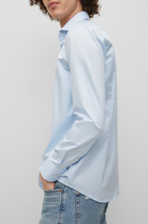 Slim-fit πουκάμισο από βαμβακερό σιδερένιο Twill γαλάζιο Hugo Boss
