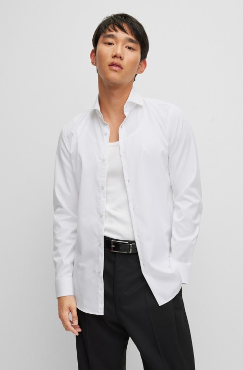 λευκό πουκάμισο με λεπτή εφαρμογή από βαμβακερό βαμβακερό Twill Hugo Boss