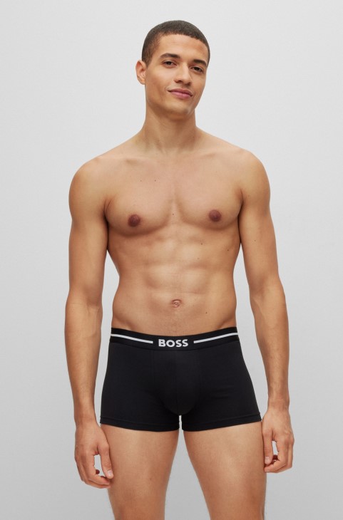 Hugo Boss μαύρο τρίπακο από ελαστικά βαμβακερά μπαούλα με λογότυπο στη μέση
