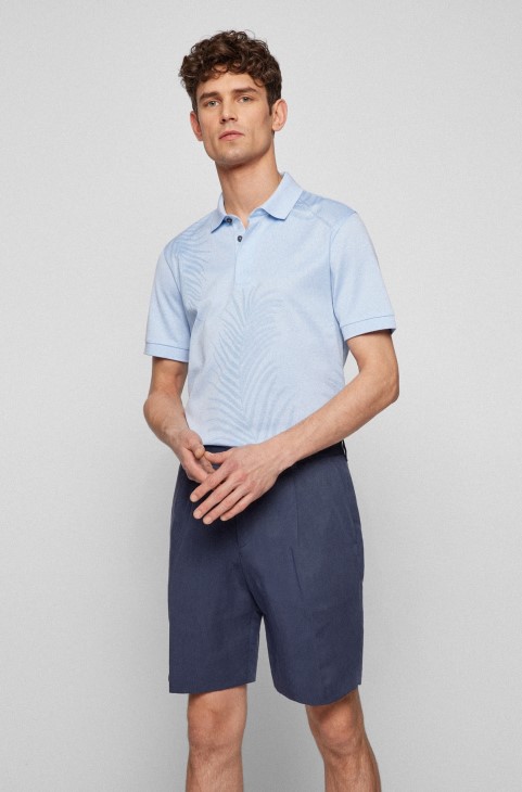 Hugo Boss βαμβακερό μερσεριζέ μπλουζάκι πόλο με εποχιακή στάμπα γαλάζιο