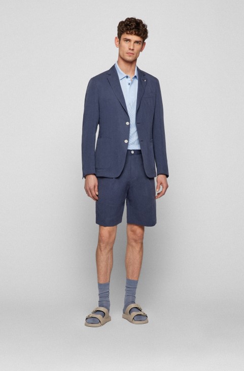 Hugo Boss βαμβακερό μερσεριζέ μπλουζάκι πόλο με εποχιακή στάμπα γαλάζιο
