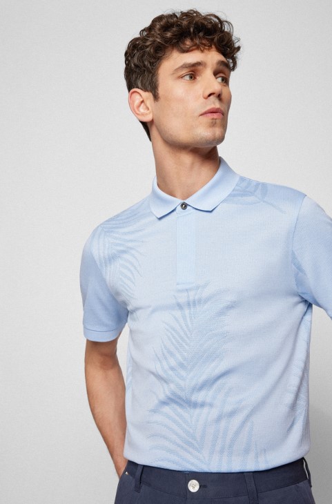 Hugo Boss βαμβακερό μερσεριζέ μπλουζάκι πόλο με εποχιακή στάμπα γαλάζιο
