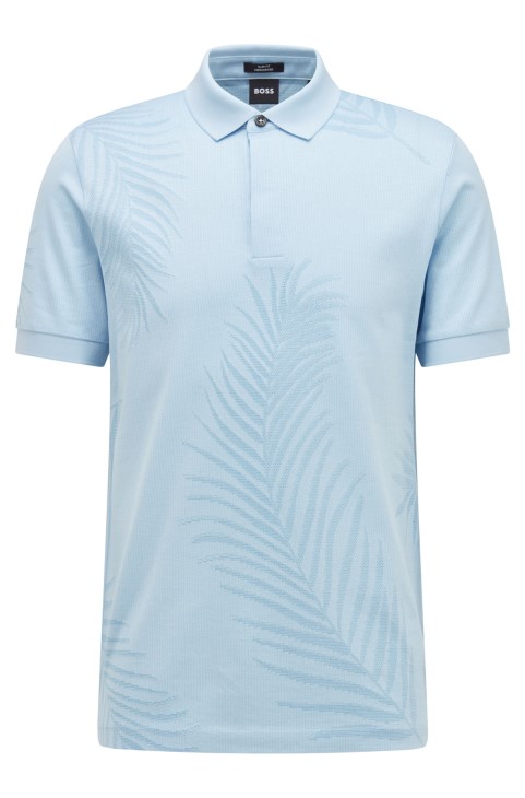 Hugo Boss βαμβακερό μερσεριζέ μπλουζάκι πόλο με εποχιακή στάμπα γαλάζιο
