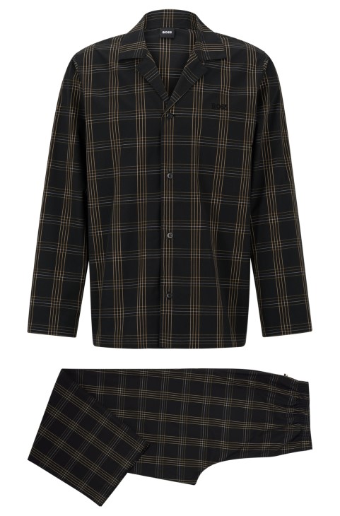 Σετ πιτζάμα από καρό βαμβακερό με διακριτικά τελειώματα μαύρο Hugo Boss