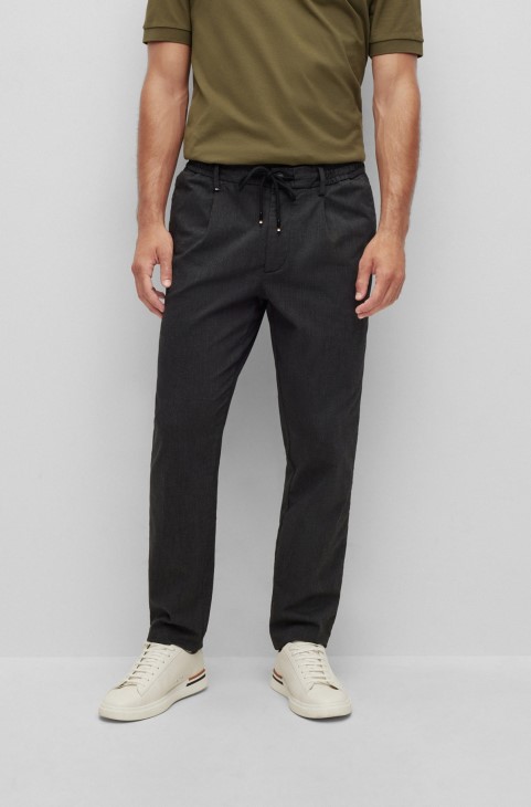 Μαύρο Slim-fit παντελόνι Hugo Boss από ιταλικό μελανζ στρετ ύφασμα