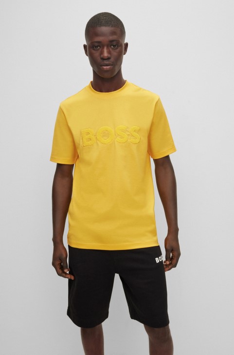 T-shirt από βαμβακερό ζέρσεϊ με κανονική εφαρμογή με λογότυπο Hugo Boss ανοιχτό κίτρινο