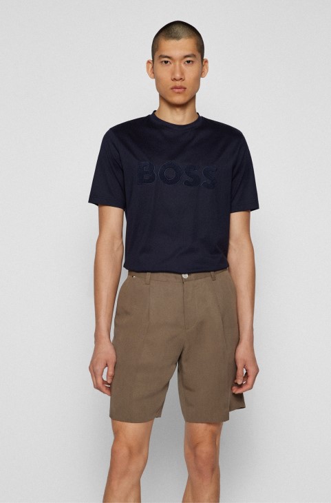 σκούρο μπλε μπλουζάκι Hugo Boss βαμβακερό-τζέρσεϊ κανονικής εφαρμογής με λογότυπο για πετσέτα