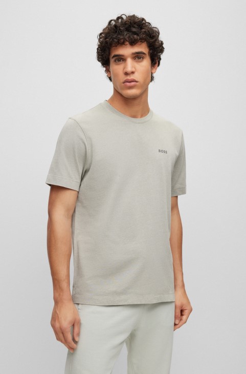 Μπλουζάκι από βαμβακερό ζέρσεϊ με κανονική εφαρμογή με λογότυπο σε ανοιχτό γκρι Hugo Boss