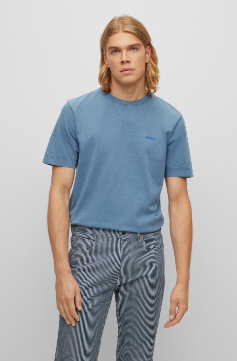 γαλάζιο μπλουζάκι κανονικής εφαρμογής από βαμβακερό ζέρσεϊ με λογότυπο Hugo Boss