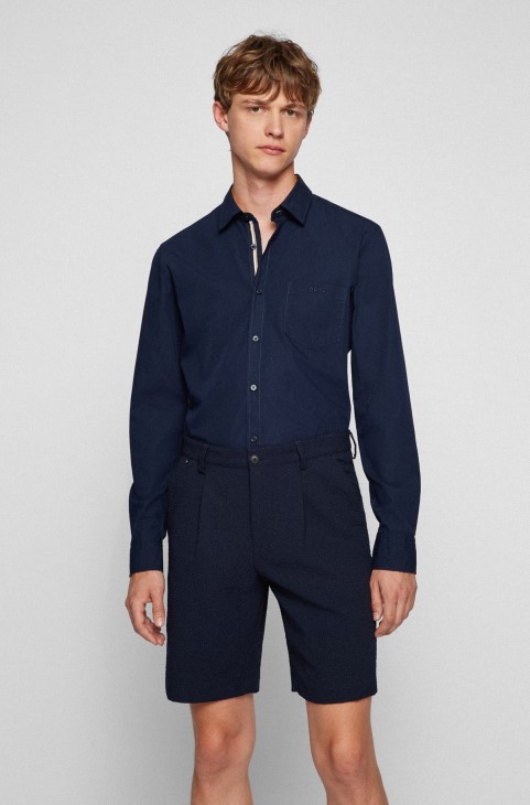 Μπλε σκούρο λογότυπο με λεπτομέρεια πουκάμισο με λεπτή εφαρμογή από βαμβακερή ποπλίνα Hugo Boss