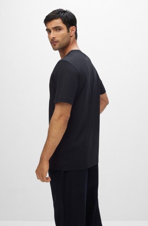 κανονική μπλούζα από βαμβακερό ζέρσεϊ Hugo Boss με λογότυπο σκούρο μπλε