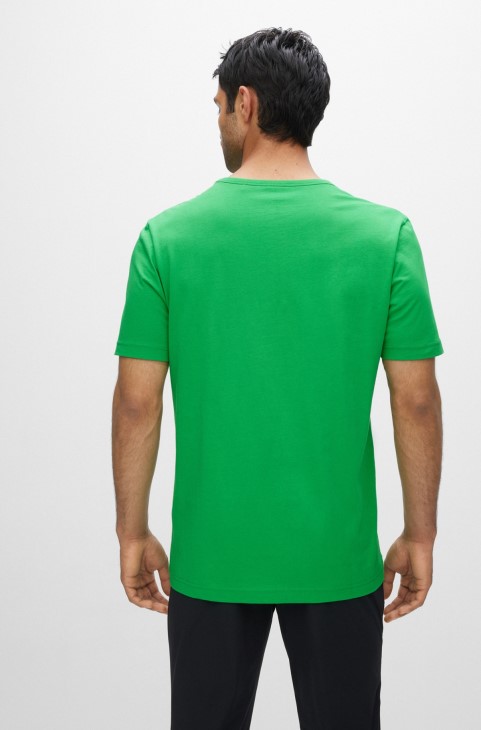 T-shirt από βαμβακερό ζέρσεϊ με κανονική εφαρμογή με λογότυπο, ανοιχτό πράσινο Hugo Boss
