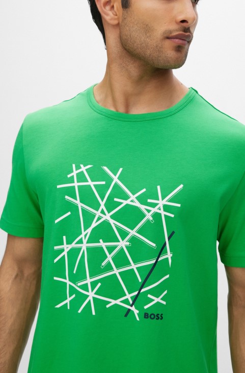 T-shirt από βαμβακερό ζέρσεϊ με κανονική εφαρμογή με λογότυπο, ανοιχτό πράσινο Hugo Boss
