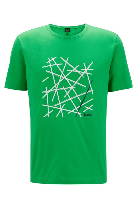 T-shirt από βαμβακερό ζέρσεϊ με κανονική εφαρμογή με λογότυπο, ανοιχτό πράσινο Hugo Boss
