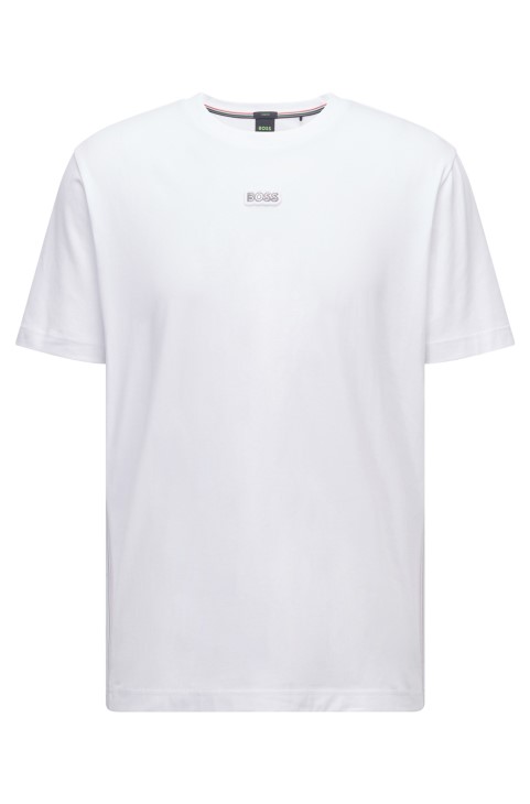 λευκό μπλουζάκι Hugo Boss από ελαστικό βαμβάκι με πολύχρωμο λογότυπο