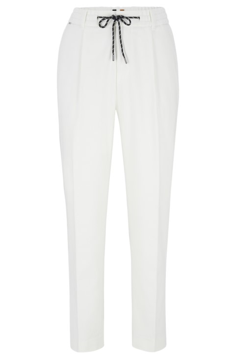 Παντελόνι Hugo Boss με κωνική εφαρμογή από καθαρό βαμβάκι με κορδόνι στη μέση λευκό
