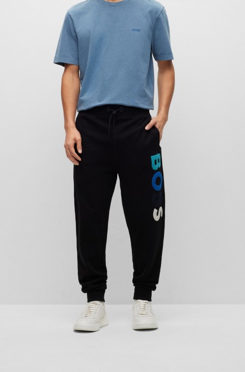 Παντελόνι από βαμβακερή φόρμα με φλις λογότυπο μαύρο Hugo Boss