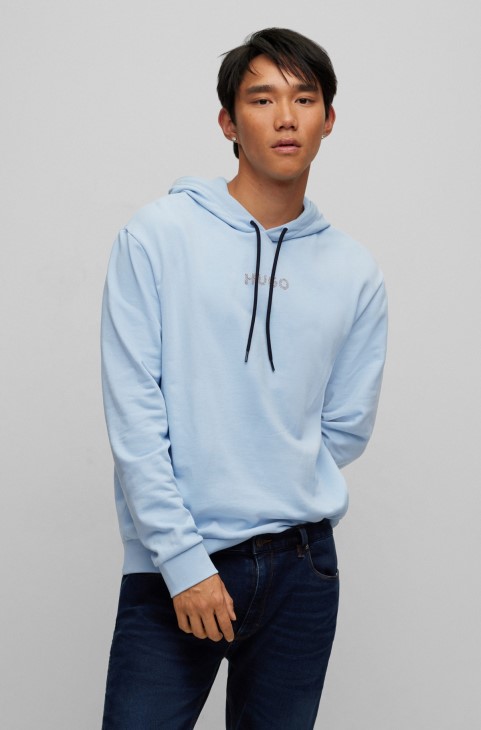 Βαμβακερή κουκούλα με λογότυπο και έργα τέχνης Hugo Boss γαλάζιο