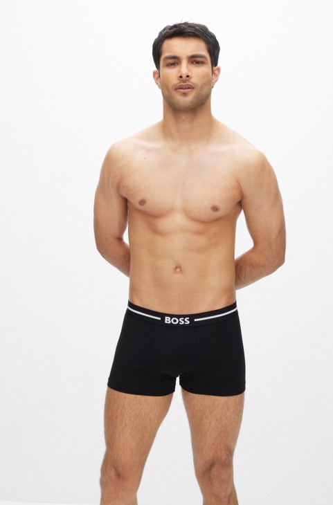 Hugo Boss τριών συσκευασιών από μαύρα ελαστικά βαμβακερά μπαούλα με λογότυπο στη μέση
