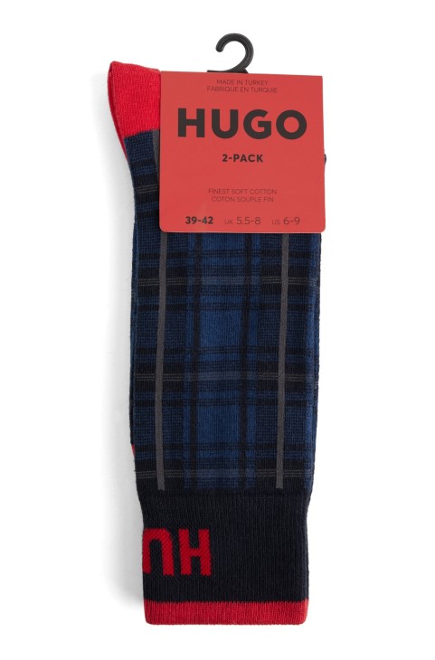Hugo Boss δύο πακέτο κάλτσες κανονικού μήκους με έντονες μάρκες σκούρο μπλε
