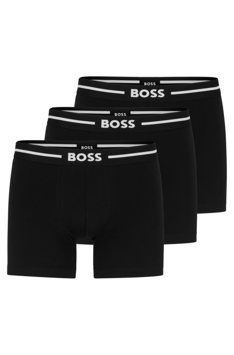 τρεις συσκευασίες μποξερ σλιπ από βαμβάκι με λογότυπο μαύρο Hugo Boss
