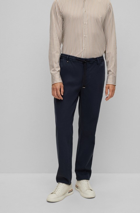 Σκούρο μπλε παντελόνι με λεπτή εφαρμογή σε δομημένο βαμβακερό μείγμα Hugo Boss